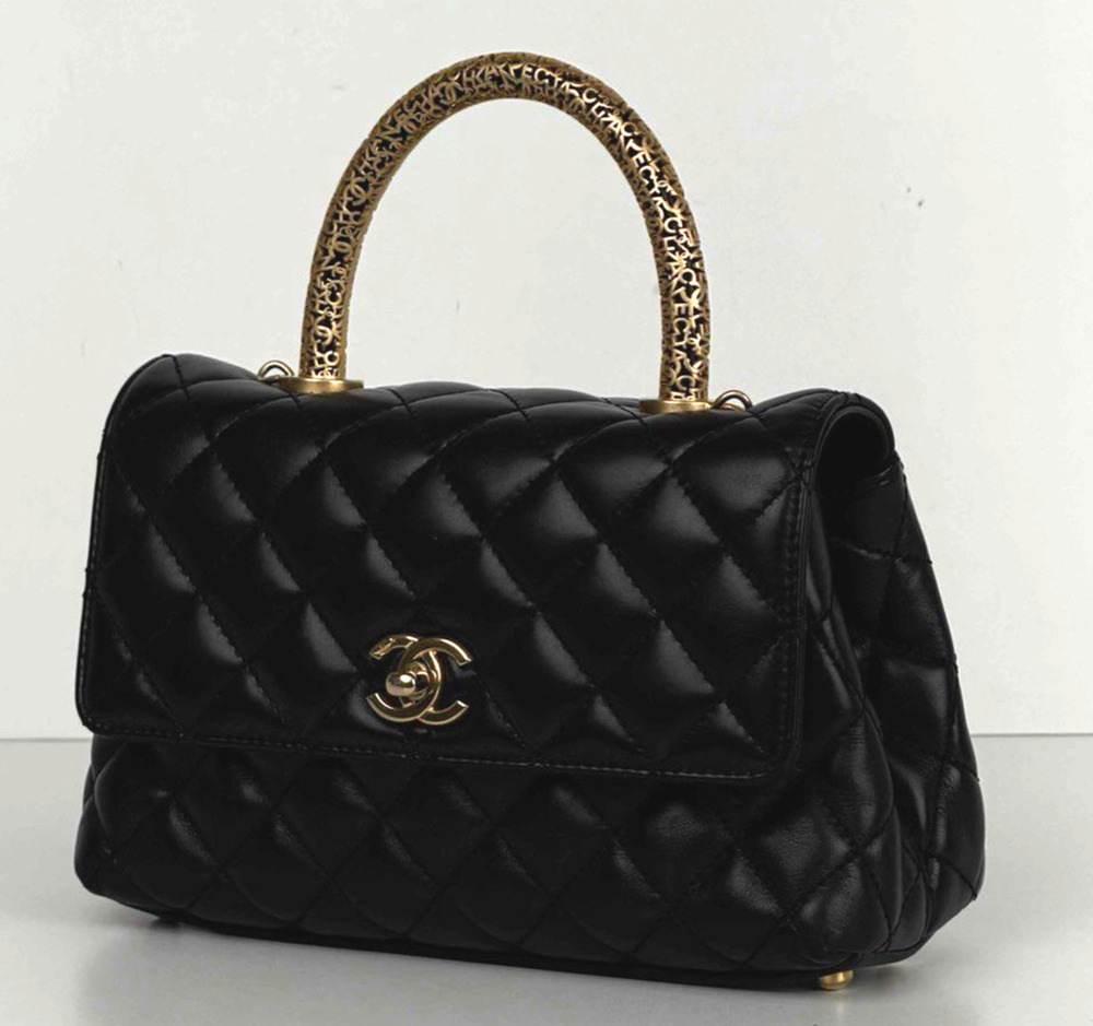 Chanel Coco Top Handle Mini Bag in Black Quilted Calfskin Leather NFC U-3